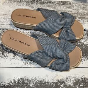 Lucky Brand Grenly Blue Fabric Twist Espadrille Slide Sandals Sz 8 EUC
